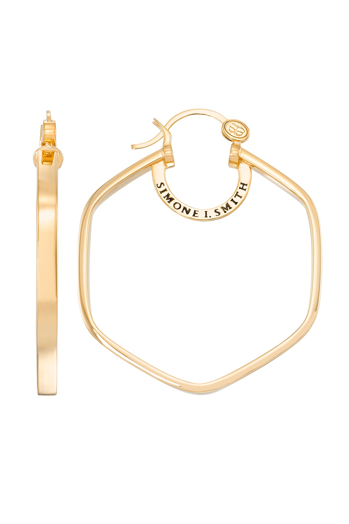 Honeycomb Hoops Medium - 18K Yellow Gold Over Sterling Silver Hexagon Medium Hoop Earrings