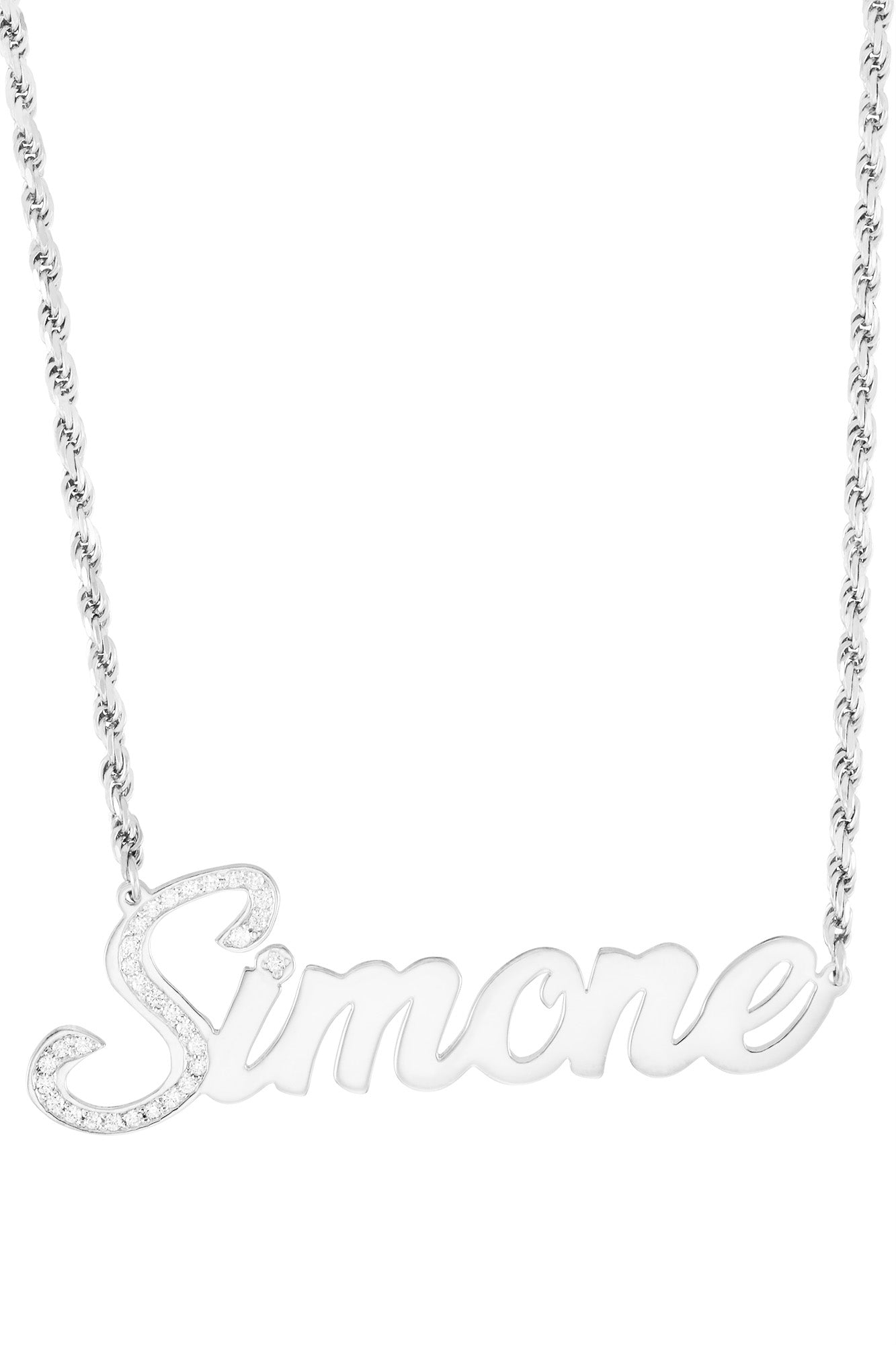 Nameplate Necklace, White & Yellow Gold Plated, Silver, Personalized N –  Danahm